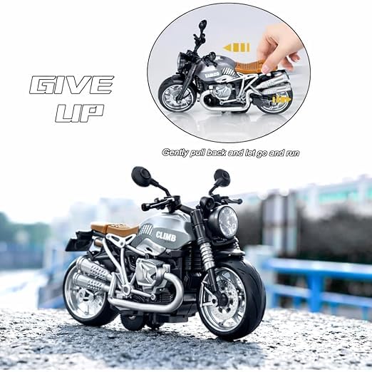 Image of Braintastic Model Diecast Car Toy Vehicle Pull Back Friction with Openable Doors Light & Music Toys for Kids Age 3+ Years (Sports Bike Silver)