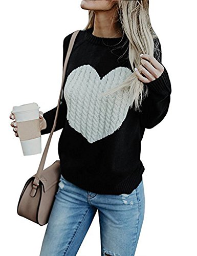 Women's Pullover Sweaters Long Sleeve Front Ribbed Knitted Cute Heart Sweater4