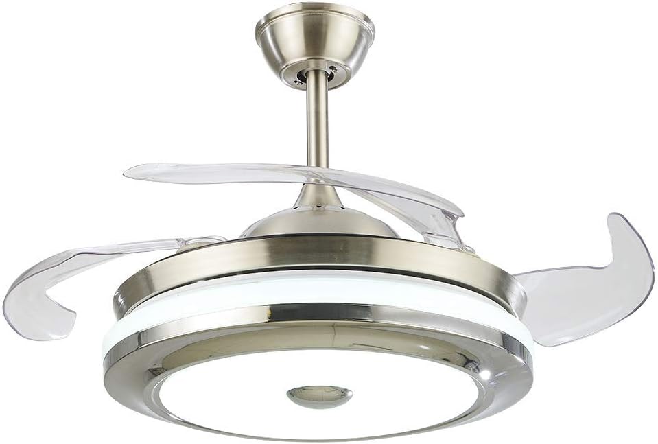 Moerun 36Inch Modern Ceiling Light with Fans Remote Control Retractable Blades for Living Room Bedroom Restaurant, Silver Color with Silent Motor (36In-2)