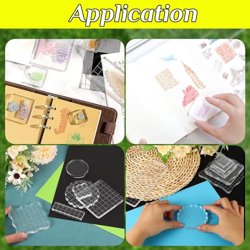 Qimoo 3 Pieces Acrylic Stamp Blocks Set, Sector Clear Stamping Blocks Tools Set With Grid Lines for Scrapbooking Crafts Making