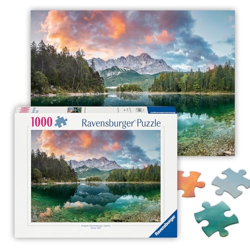 Ravensburger - Eibsee Lake, Germany - 1000 Piece Jigsaw Puzzle - Stunning, Peaceful Lake at Sunrise - Majestic Mountains & Lush Forest - Ideal Gift - Frameable Art - Puzzles for Adults