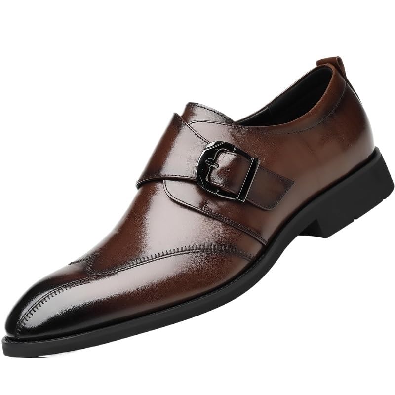 Dress Formal Shoes for Men's Burnished Leather Monk Party Slip On Breathable Office Non Slip Low Top Anti-Slip Shoe