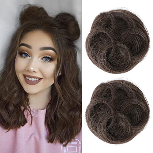 REECHO 2 PCS Mini Claw Clip in Messy & Cat Ears Hair Bun Extensions Wig Accessory Updo Hairpieces for Women Girls (Pack of 2-3.5" Wavy
