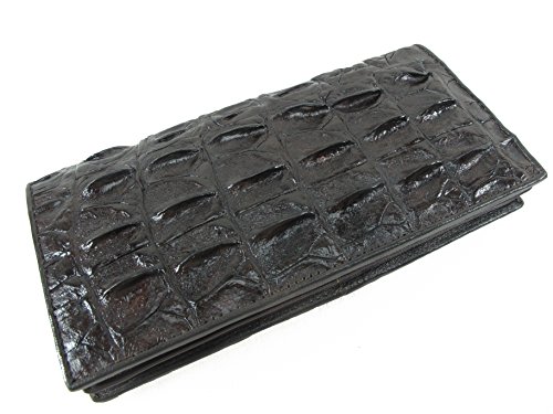 Genuine Crocodile Alligator Backbone Skin Leather Checkbook Long Wallet (Chocolate Brown)