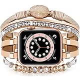 VISOOM ビーズボーホーブレスレット Apple Watchバンド 42mm/44mm/45mm Series 11 10 9 8 7 SE Series 6/5/4に対応 レディース レザー ファッション キュート ハンドメイド 多層ラップ ウォッチストラップ iWatchバンド3/2/1用