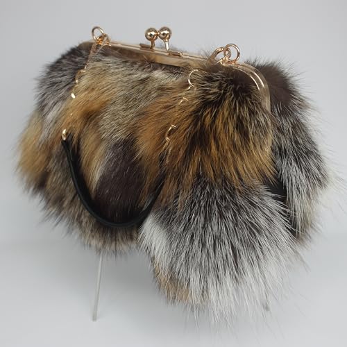 Image of Luxurious Fashion Natural Fox Fur with Hair Handbag for Women and Ladies
