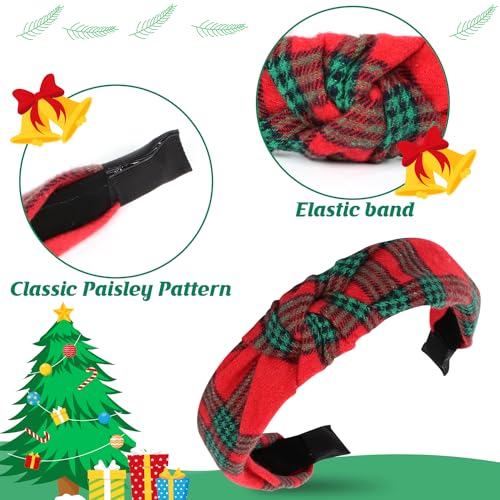 Sawowkuya 6 Pcs Christmas Knotted Plaid Headbands Fashion Vintage Turban Hair Band Retro Wide Check Headband For Women Girls Christmas Hair Accessories thumb #2