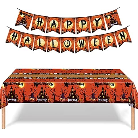 Wybtbm Mantel de Halloween, Banner de Feliz Halloween, Terror Manteles Halloween, Mantel de Calabaza de Halloween, Mantel Impermeable de Halloween Cover