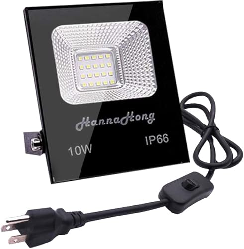 HANNAHONG Luz de inundación LED de 10 W, 1100 lúmenes, luz súper brillante de seguridadtrabajoplanta, IP66 impermeable al aire libre, reflector para