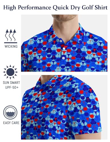 Image of Men's Funny Golf Shirts Hawaiian Polo Shirts 80S Flashes Polo Shirts Funny Hawaiian Beach Summer Golf Polo Shirts