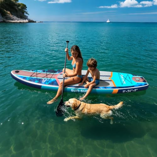 Image of Inflatable Stand Up Paddle Board Extra Wide SUP Board with Removable Fin with Premium SUP Paddle Board Accessories, Wide Stable Design, Non-Slip Comfort Deck for Youth & Adults