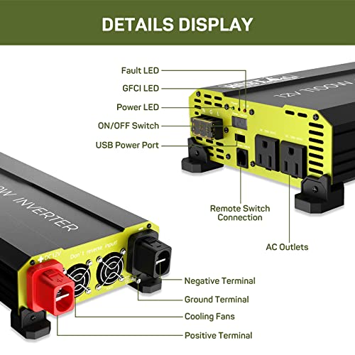 Hqst 1100 Watt Power Inverter 12V Dc To 120V Ac Converter With Dual Ac Outlets 5V 1A Usb,For Car Rv, Truck, Yacht, And Off Grid Solar Power System #TOP2
