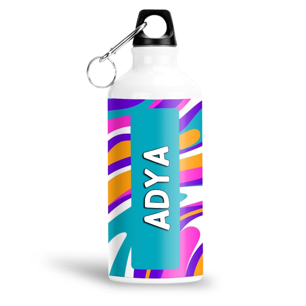 Colorful Customised Aluminium 750ml Water Bottle for Kids - Best Birthday Gift for Son, Daughter, Brother, Sister, Return Gift for kids - Color - White, Name - Adya
