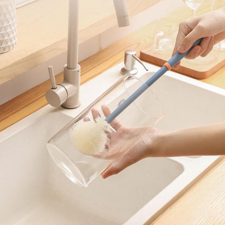 Flaschenbürsten mit langem Griff, flexibler Flaschenschrubber für Wasserflaschen, Glaswaren, Tassen, Rosa, 3 Stück
