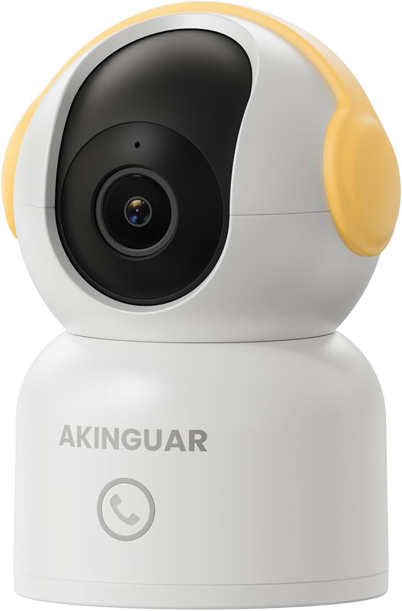 AKINGUAR T2 Telecamera WiFi Interno 2K(3MP), Videocamera di Sorveglianza, Rotazione a 355°, Visione Notturna, AI Intelligente Rilevamento di movimento/umanoide/gesto, Audio Bidirezionale