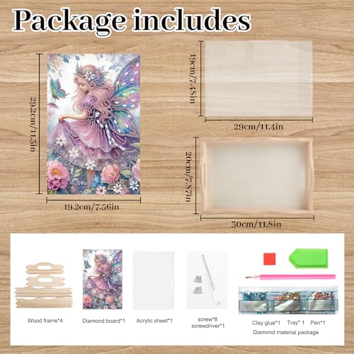 Image of AiYuanzsh DIY Diamond Art Tray Kits for Adults, Butterfly Fairy | Handmade Wooden Tray with Handle, Mosaic Making Kits by Number, Diamond Painting Plate, Creative Design