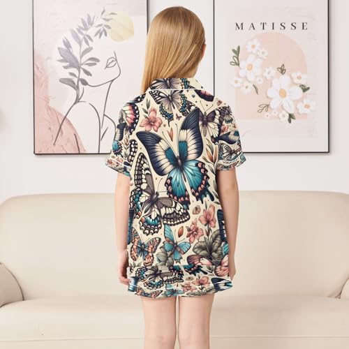 senya Pajama Sets Silky Button Down Nightwear Sleepwear Size 5-14 Years Grey Blue Butterfly4