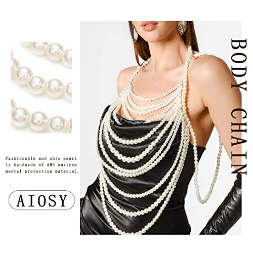 Pearls Body Chain Bra Sexy Shawl Necklace Pearl Tops Halter Shoulder Chain Beaded Backless Chest Chains Rave Body Jewelry Festival Party Summer Beach2