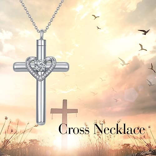 AOBOCO Cross Necklace for Ashes, Sterling Silver Birthstone Cross Urn Necklaces for Ashes Embellished with Crystals from Austria Keepsake Cremation Jewelry for Pet Human Ashes4