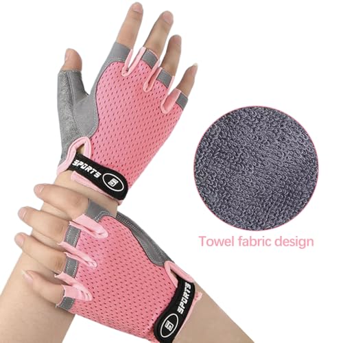 Mecmbj Fahrradhandschuhe Kinder, Reithandschuhe Kinder, Ultradünn, rutschfest, Atmungsaktiv, Fingerlose Sporthandschuhe, für Mädchen und Jungen Alter 9-13(Rosa)