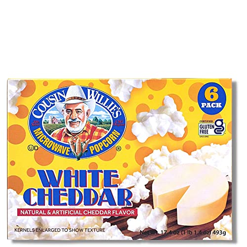 Cousin Willie's Microwave Popcorn Bags, White Cheddar (6 bags), Gourmet Popcorn...