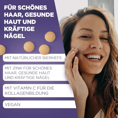 Sanotact Bierhefe + Zink Tabletten – 180 Stück | Für Haut, Haare & Nägel | Vitamin-Komplex mit Bierhefe, Zink, Biotin, Vitamin B12, B6 & Vitamin C | 100% Vegan
