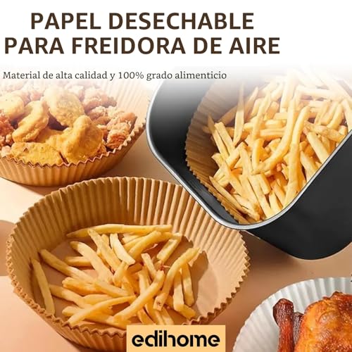 edihome, Papel Freidora Aire, Air Fryer, 100 Unidades, 20-24 cm, BPA Free, Desechable, para Horno, Accesorios para Freidora sin Aceite de 5 a 8 litros (20-24 cm, Cuadrado) - Imagen 4