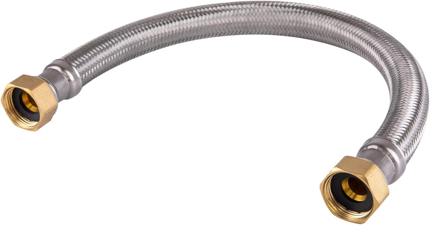 Hausen 18-Inch Stainless Steel Water Heater Connector 3/4-inch FIP X 3/4-inch FIP, Water heater supply line, 1-Pack