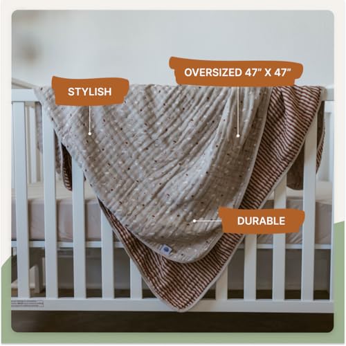 Image of Parker Baby Muslin Blanket | 100% Soft Cotton Toddler Quilt & Baby Muslin Swaddle | Gender Neutral Design 47 inch x 47 inch Blanket