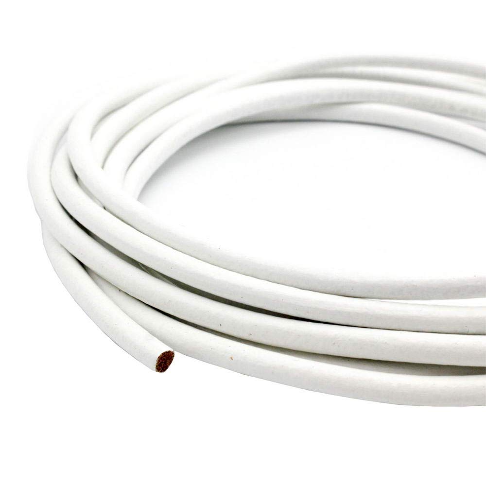 5 Yards Round Leather Cords 5mm Black Real Leather Strap (White)