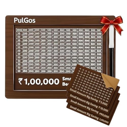 Image of PulGos Wooden Money Saving Box with Marker | 1 Lakh Challenge Piggy Bank for Kids & Adults | Reusable ₹1,00,000 Savings Tracker Gullak | Coin & Cash Deposit Wooden Money Bank | Large Milestone Box