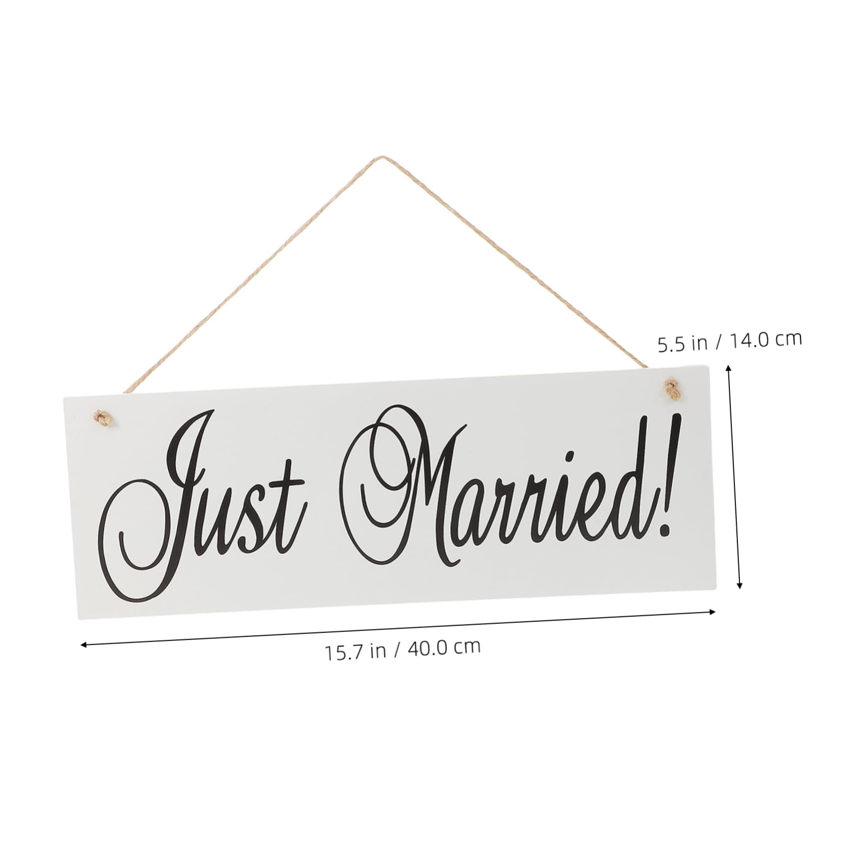 Cartello Appeso Just Married in Legno, Rettangolare Bianco