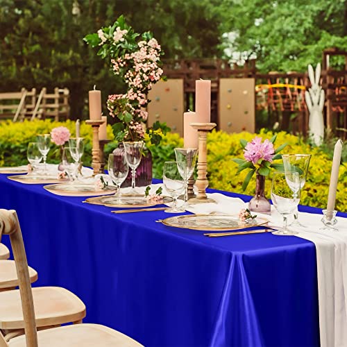 Image of TURSTIN 4 Pack Royal Blue Satin Tablecloth 102 x 58'' Overlay Table Cover