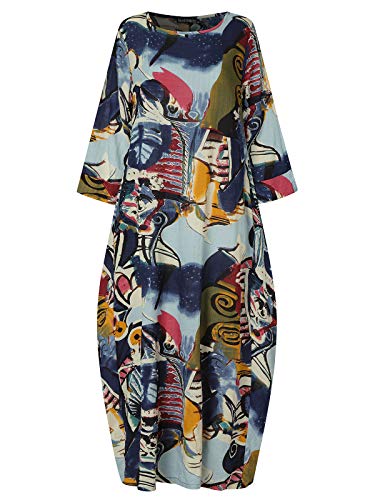 Image of Celmia Autumn Solid Loose Long Maxi Dress Cotton Caftan