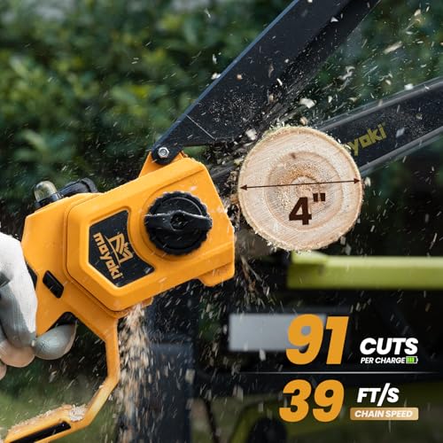Image of Cordless 8In Chainsaw w / 4.0Ah Battery and Charger, Compatible with Dewalt 20V MAX Battery, Electric Hand Chain Saw, Auto Oiler, 900W Brushless Motor, for Tree Trimming, Cutting, Purning