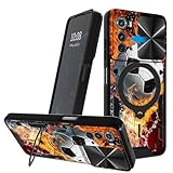 for Motorola Moto Edge 2022 Case with Sliding Camera Cover and Stand 360°Rotate Ring Stand Kickstand Shockproof Protective Cover for Moto Edge 2022,Soccer Ball On Fire