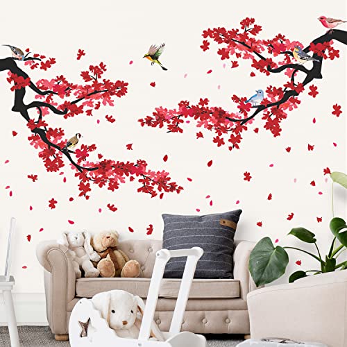 Vinilos decorativos flores rojas y ramas 3D para pared miniatura 5
