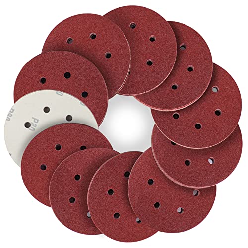 STEBRUAM Disque a Poncer 150mm, Disque Abrasif 6 trous 50pcs Disques de ponçage 6 inch Grain 80 Disques abrasifs auto-agrippants pour Poncer/Polir/Dérouiller