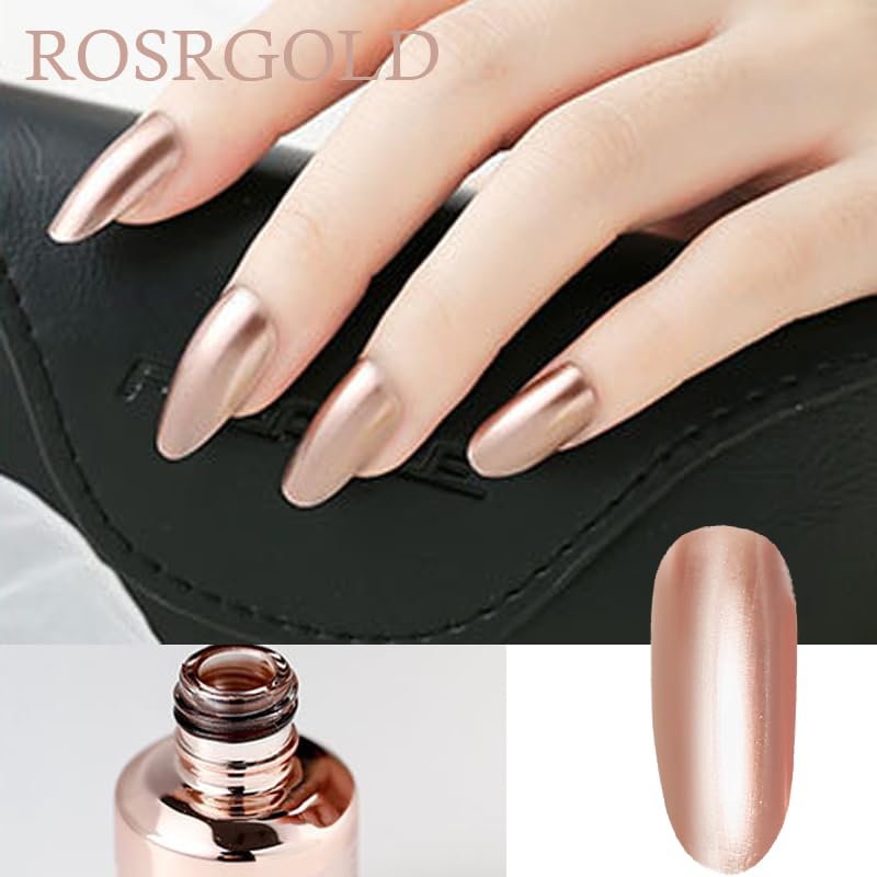 Metal Nail Polish Rose Gold Nail Varnish, Quick Drying Rose Gold Metallic Effect Nail Art Polish, Mirror Nail Varnish Long Lasting Non-Peelable Magic Mirror Gel Nail Polish No UV Needed - Image 4