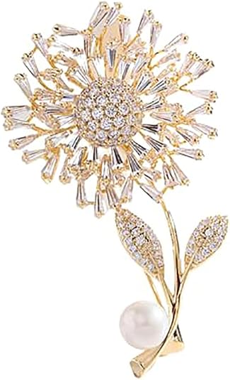 14K Gold Women Trendy Gold Brooch Accessory with Moissanite and Pearl, Decoration Sunflower Pin for Summer Fashion, Womens Brooches and Pins