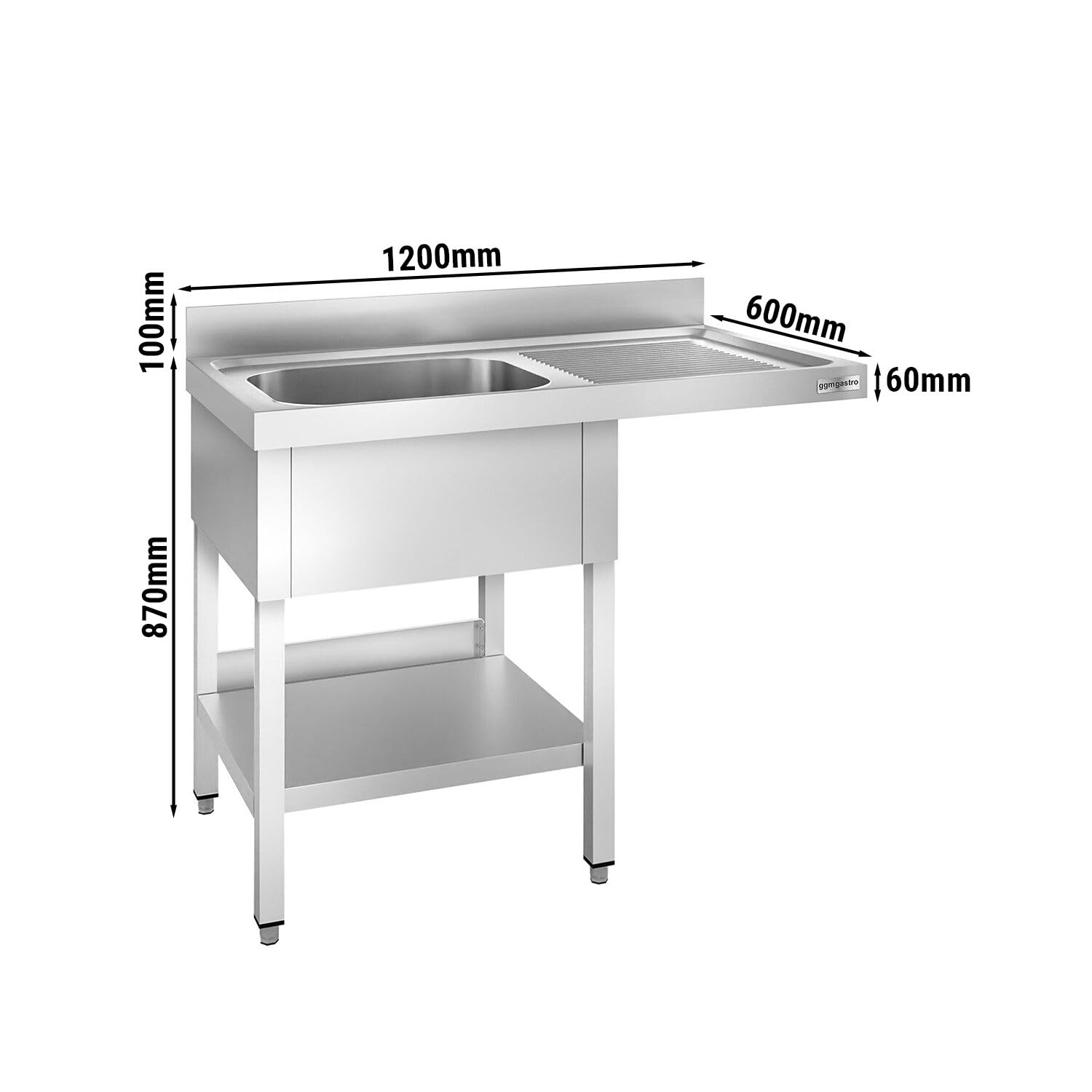 GGM Gastro | STK126SBL1 | Spülmaschinen-Spültisch - 1200x600mm - mit 1 Becken links