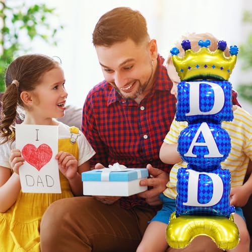 Image of Father Day Balloon, Dad Standing Aluminum Balloon Happy Father Day Foil Balloons, Blue Best Dad Day Birthday Party Decoration Balloons