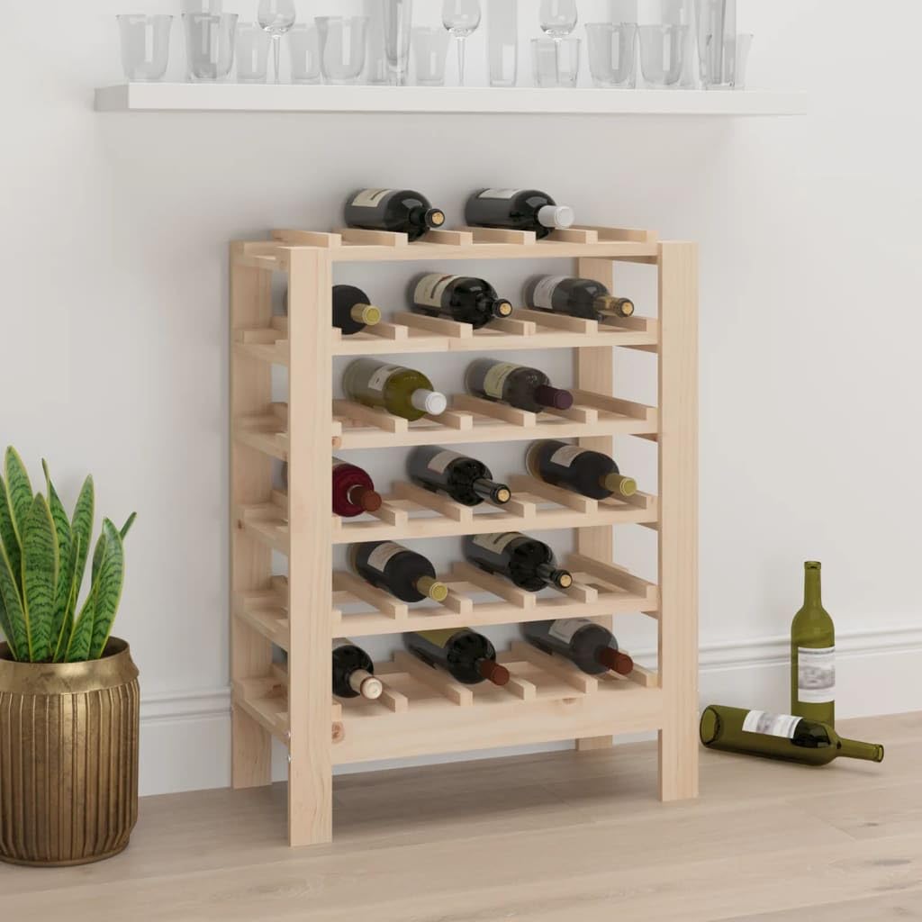 Stojak na wino 30 butelek z litego drewna sosnowego 61,5x30x82 cm