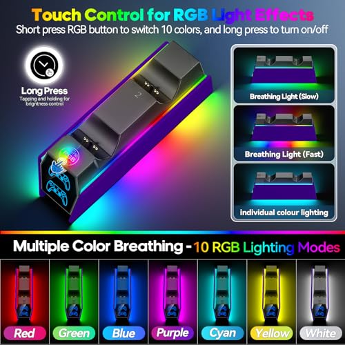 Image of Controller Charger Station Compatible with Play 5 Faceplates Edge & Dual Controller, 9 Lightings P 5 Accessories Charging Station, P 5 Dock Stand with LED Indicator for Sony PSP Accessory Kits