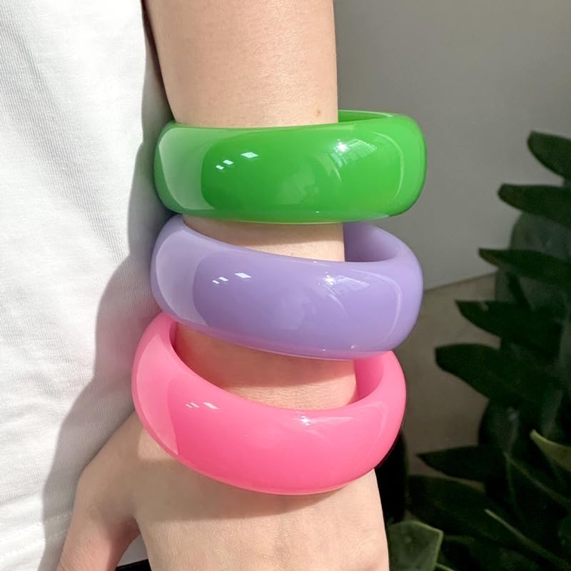 Colorful Acrylic Resin Irregular Geometric Bangle Bracelet for Women Handmade Chunky Round Wide Transparent Wristband Bracelet Fashion Party Jewelry - Image 3