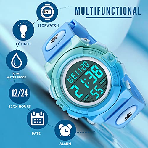 Image of Kids Watch,Boys Watch for 3-15 Year Old Boys,Digital Sport Outdoor Multifunctional Chronograph LED 50 M Waterproof Alarm Calendar Analog Watch for Children with Silicone Band,Kids Gift