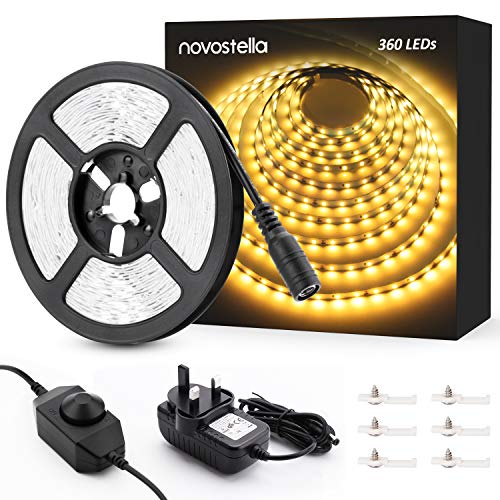 Ustellar Kit de tira de luz LED regulable, 300 unidades SMD 2835 LED, 5 m 12 V cinta LED, tiras de iluminación no impermeables, cinta LED, Warm White, 300 ledes, No Cap 12.00volts