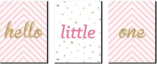 Big Dot of Happiness Hello Little One - Rosa y dorado - Arte de pared para guardería y decoración de habitación de niños - Ideas de regalo - 7.5 x