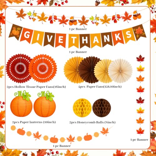 Thanksgiving Decorations 14 Pieces Give Thanks Banner and Pumpkin Lanterns - image 2