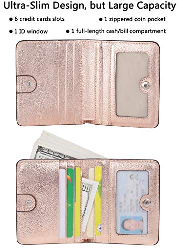 AINIMOER Small Leather Wallet for Women, Ladies Credit Card Holder RFID Blocking Women's Mini Bifold Pocket Purse, Champaign Gold - Thumbnail 2